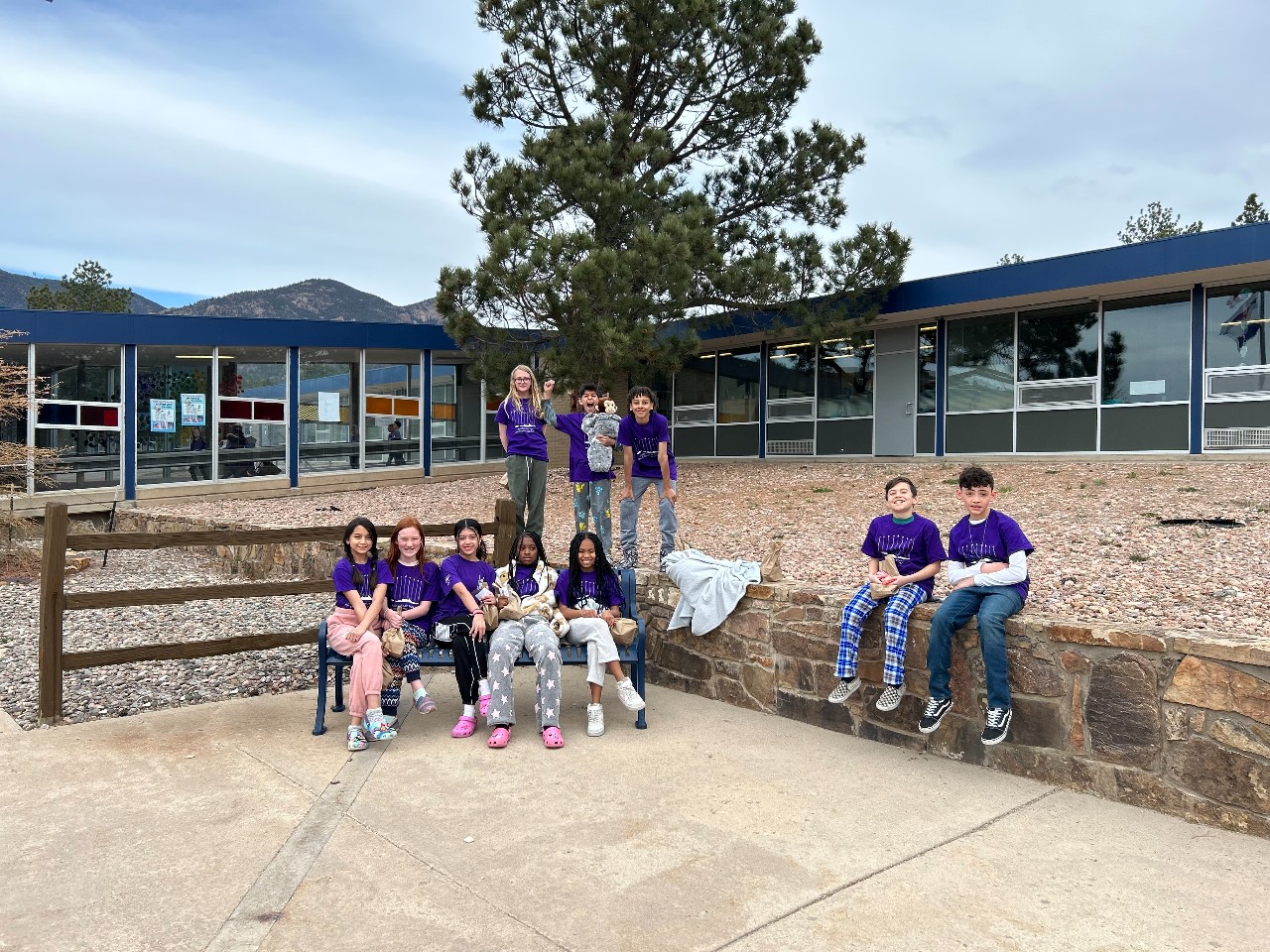 DVES students pose in the school's courtyard.